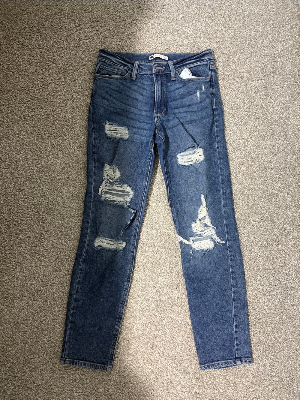 SO Women’s Distressed Boyfriend Jeans - Blue Wash